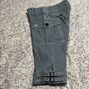 Burberry Blue Label Striped Denim Cotton Cargo Pants in Navy and White